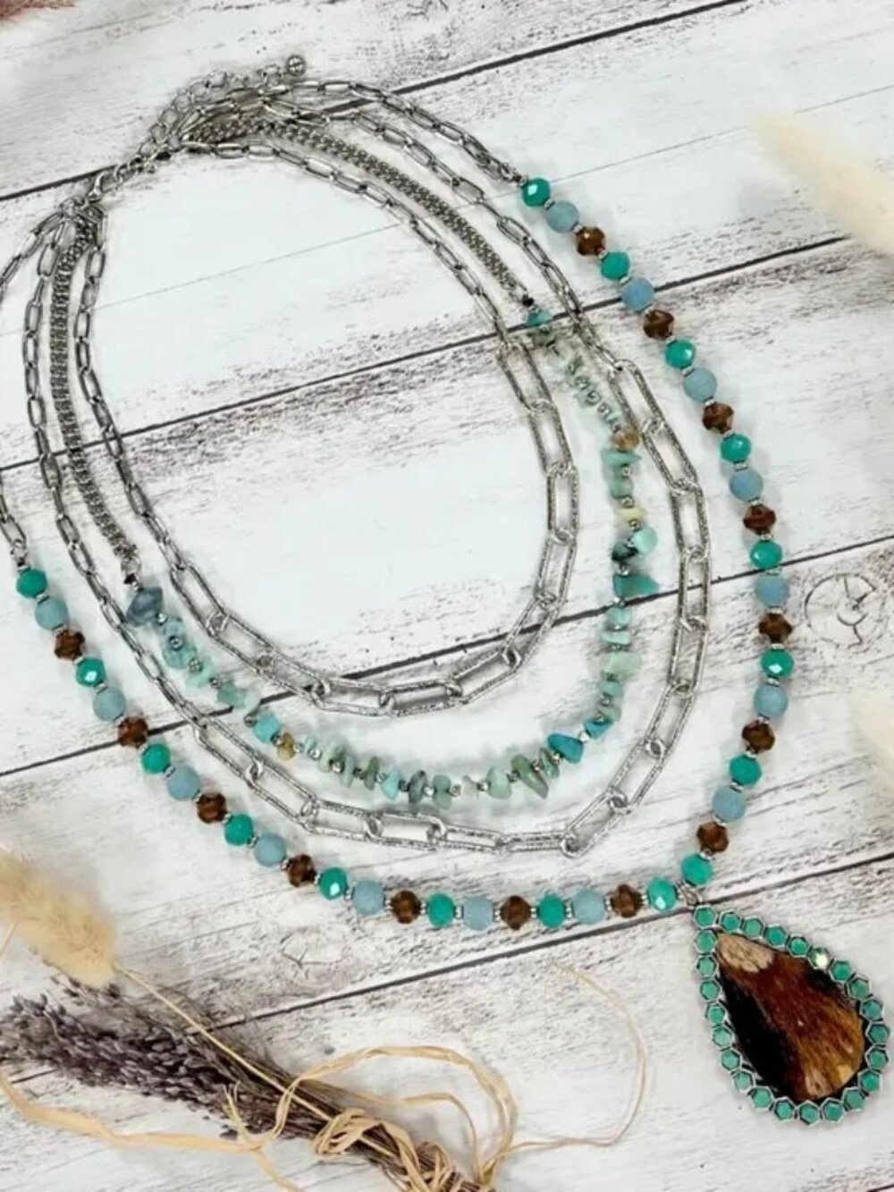 Turquoise Moment Three Strand Silver Necklace